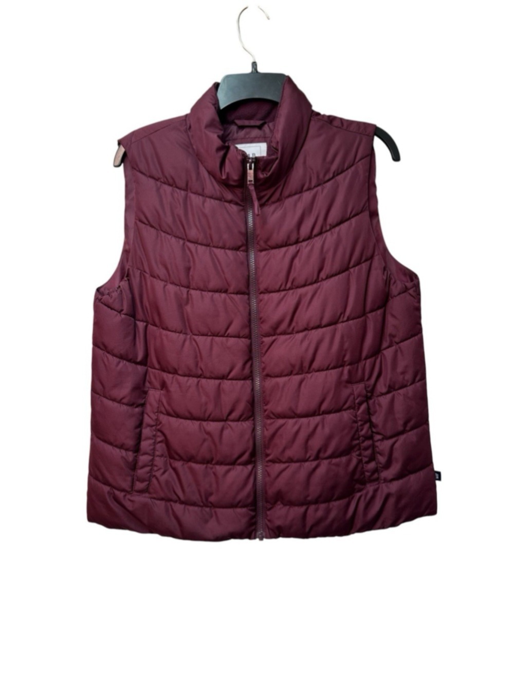 GAP Water-Resistant Puffer Vest Womens Large Burgundy Full Zip Fall Vest Pockets - Picture 2 of 13
